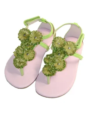 Little Girls Lime Flower Array T-Strap Summer Sandals 7-10 Toddler