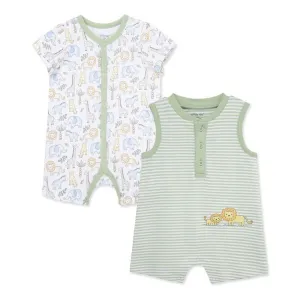 Little Me Boys Safari Rompers - 2 Pack