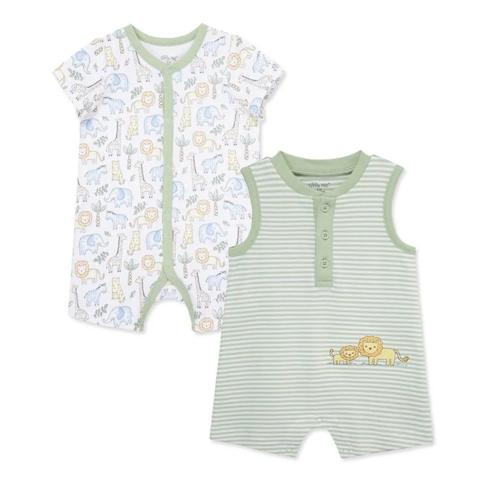 Little Me Boys Safari Rompers - 2 Pack