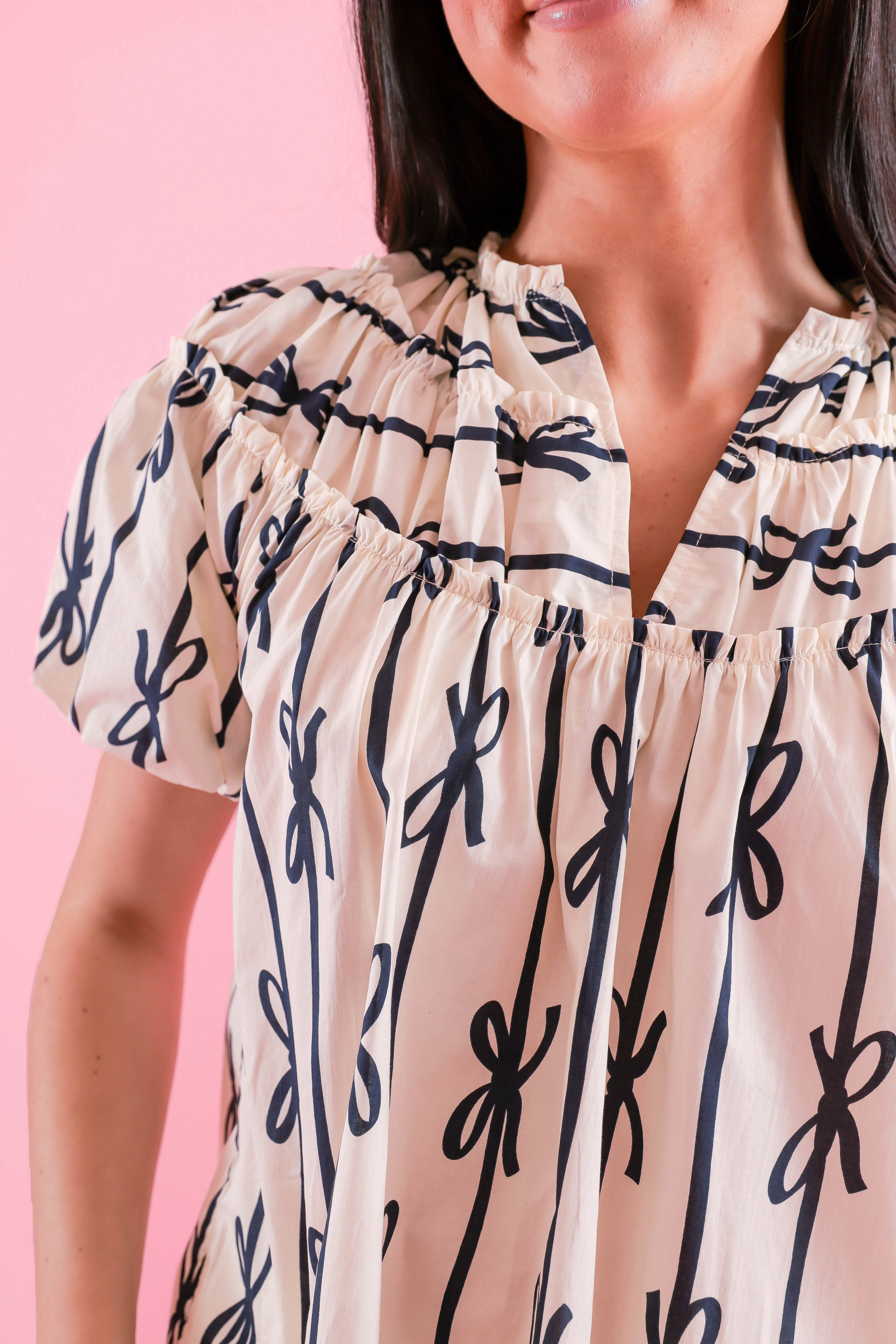 WideNeckline Little Miss Prep Blouse-Navy