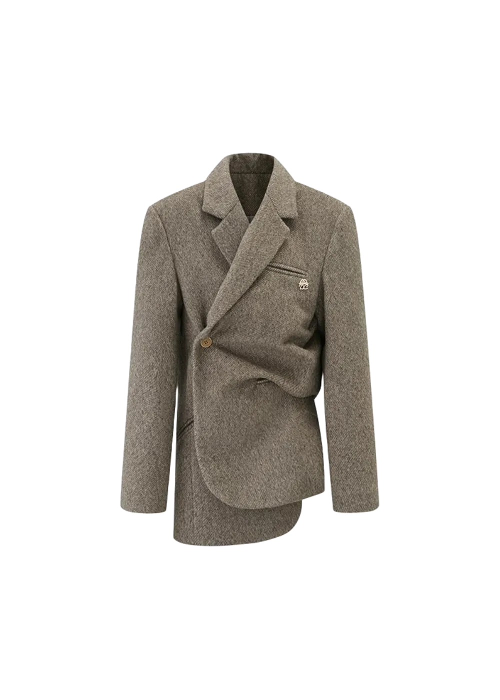 LLDC Asymmetrical Slant Placket Thick Blazer & Slit Mini Skirt