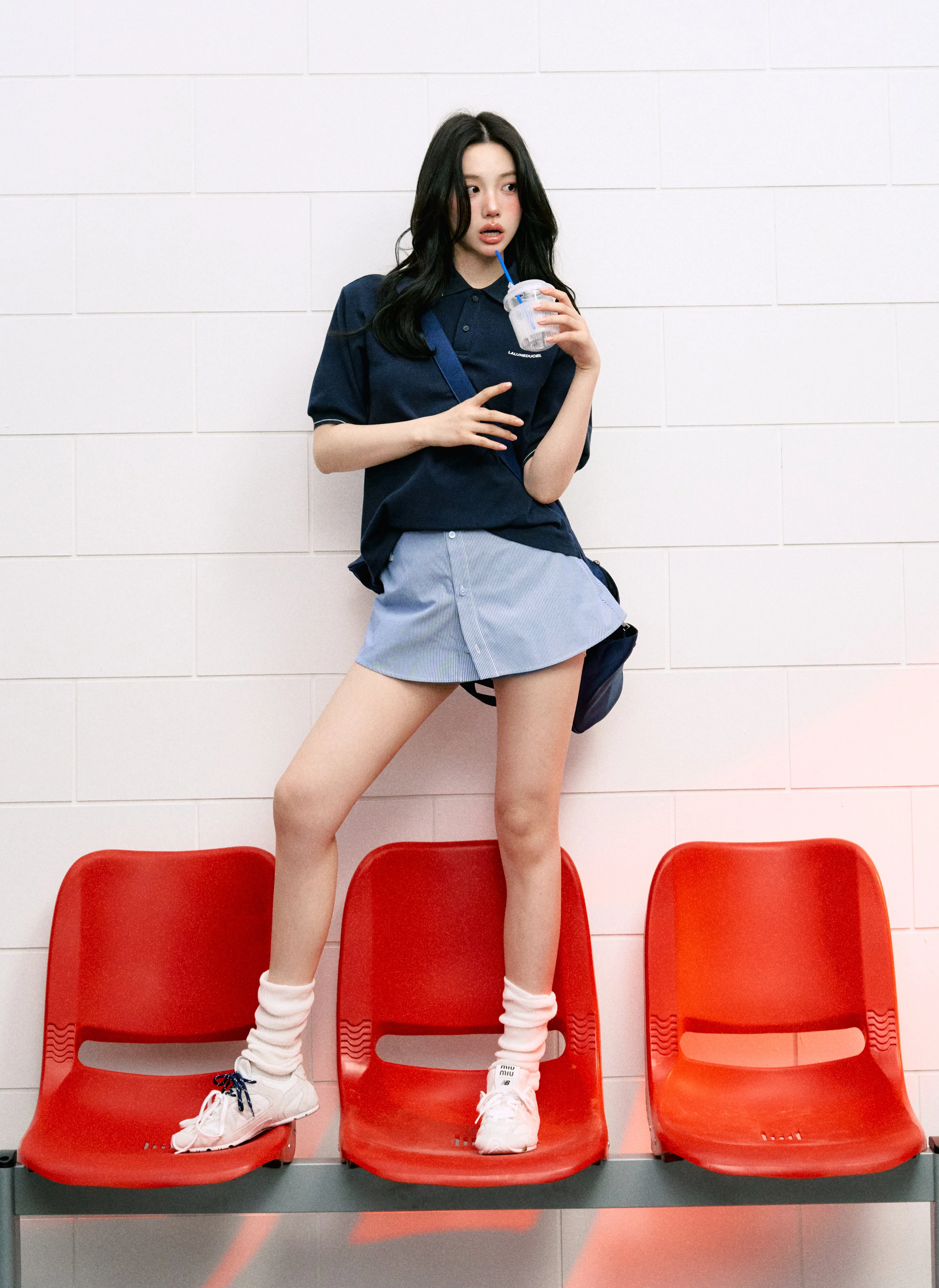 LLDC 'Red Balloon' Classic POLO Shirt & A-shaped Layered Buttoned Woven Skirt Shorts Set