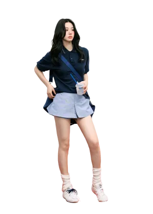 LLDC 'Red Balloon' Classic POLO Shirt & A-shaped Layered Buttoned Woven Skirt Shorts Set