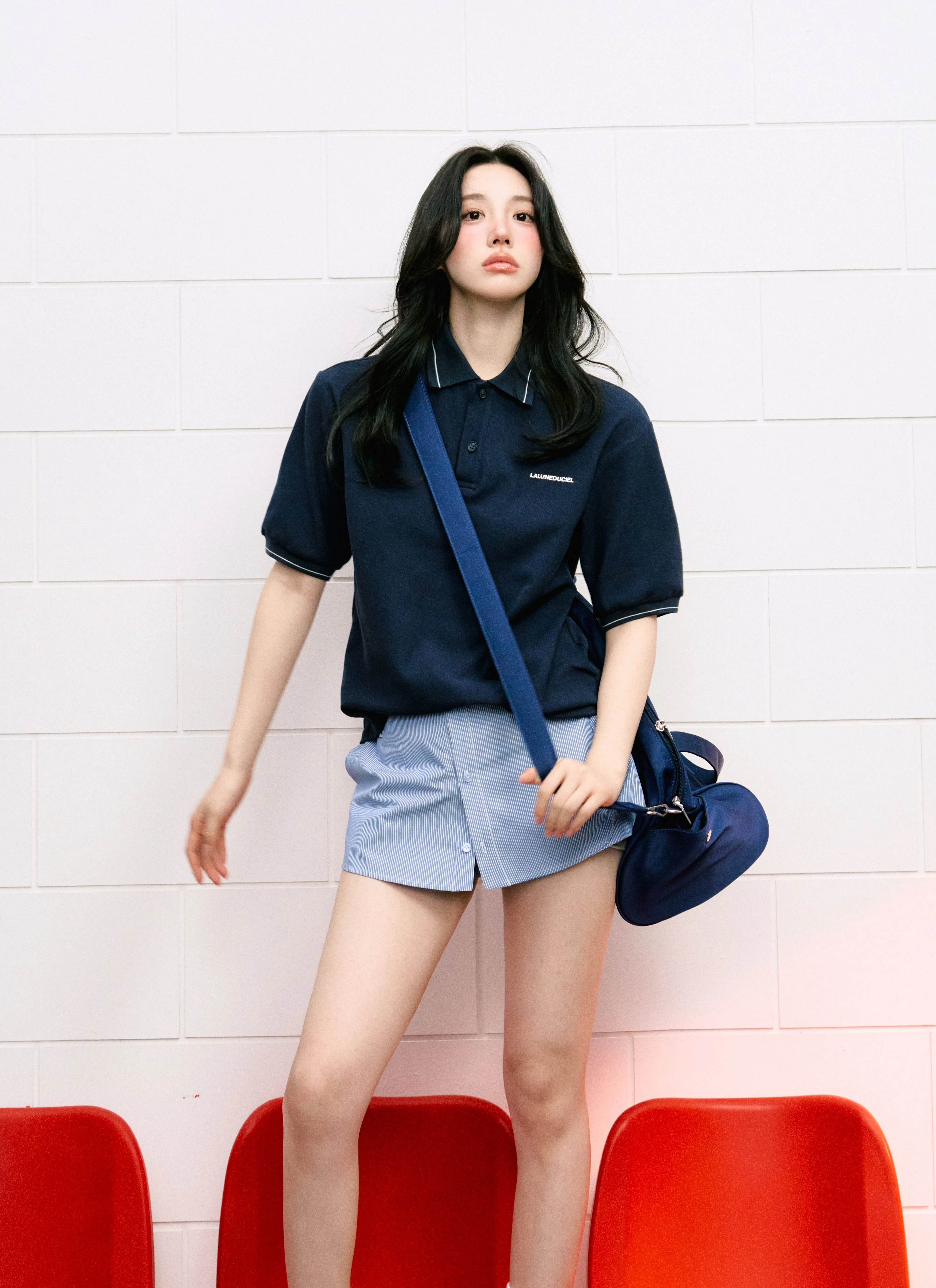 LLDC 'Red Balloon' Classic POLO Shirt & A-shaped Layered Buttoned Woven Skirt Shorts Set
