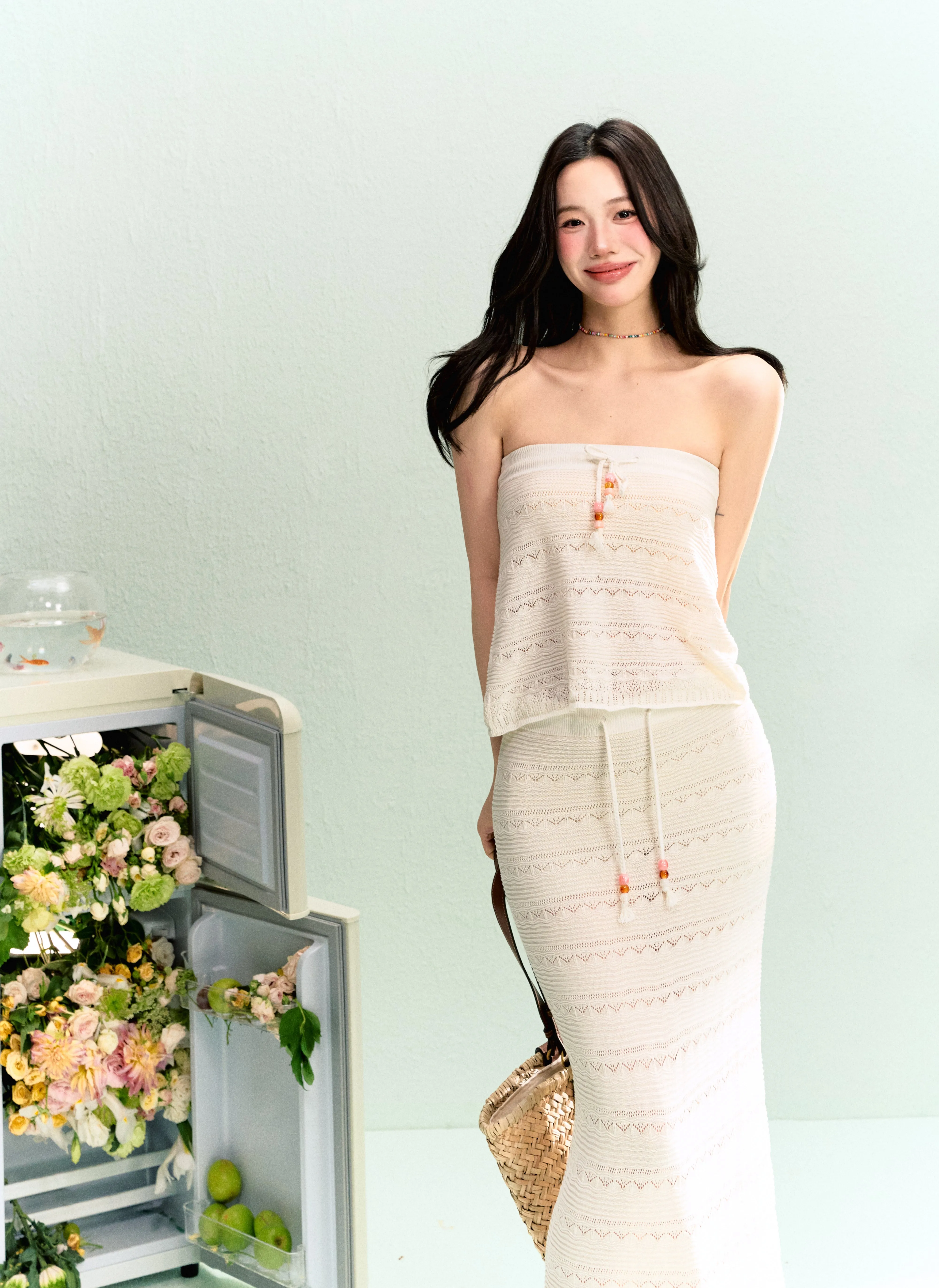 LLDC 'SUMMER DREAM' Lyocell Drawstring Knitted Tube Top & Long Skirt Set