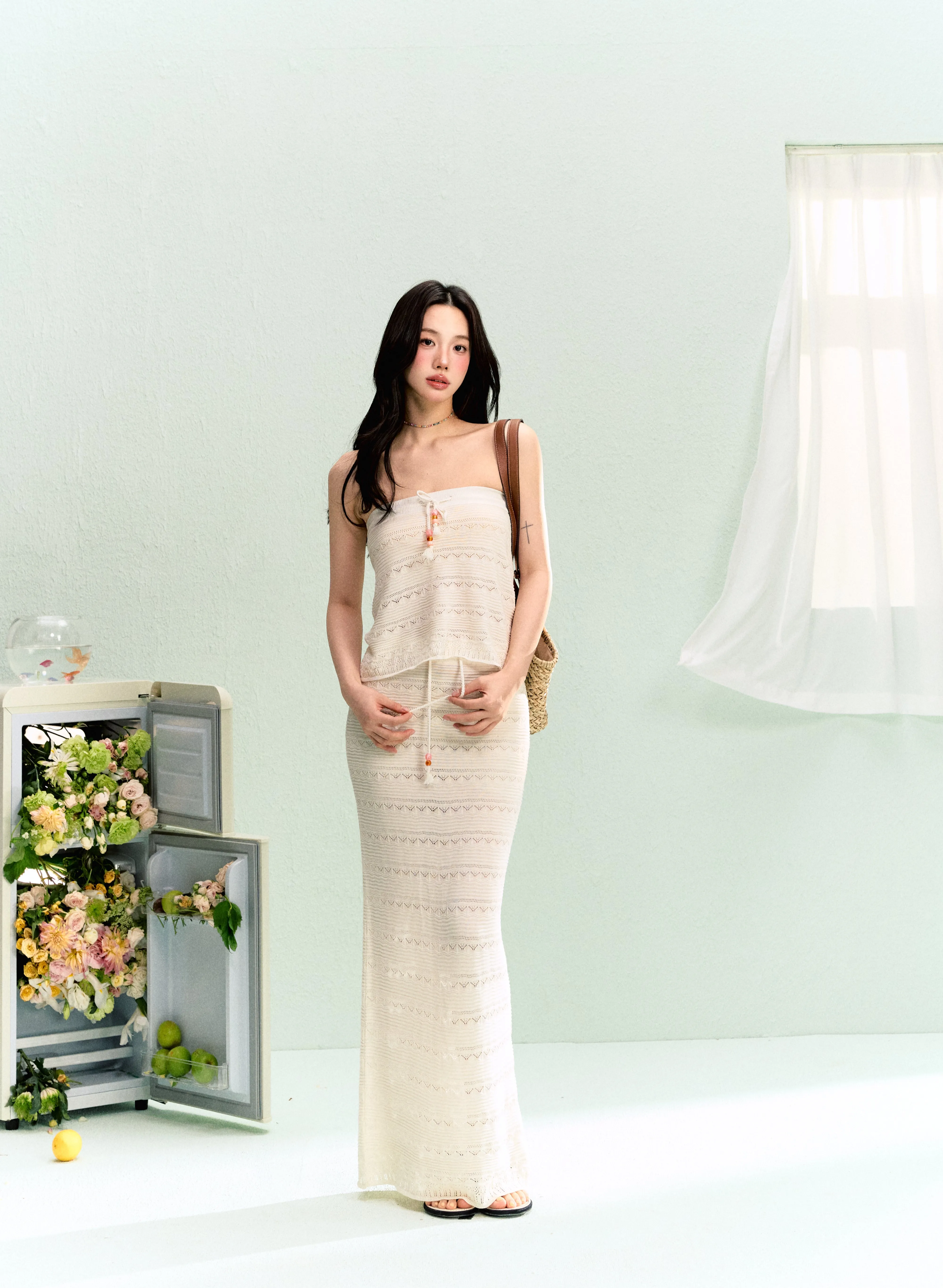 LLDC 'SUMMER DREAM' Lyocell Drawstring Knitted Tube Top & Long Skirt Set