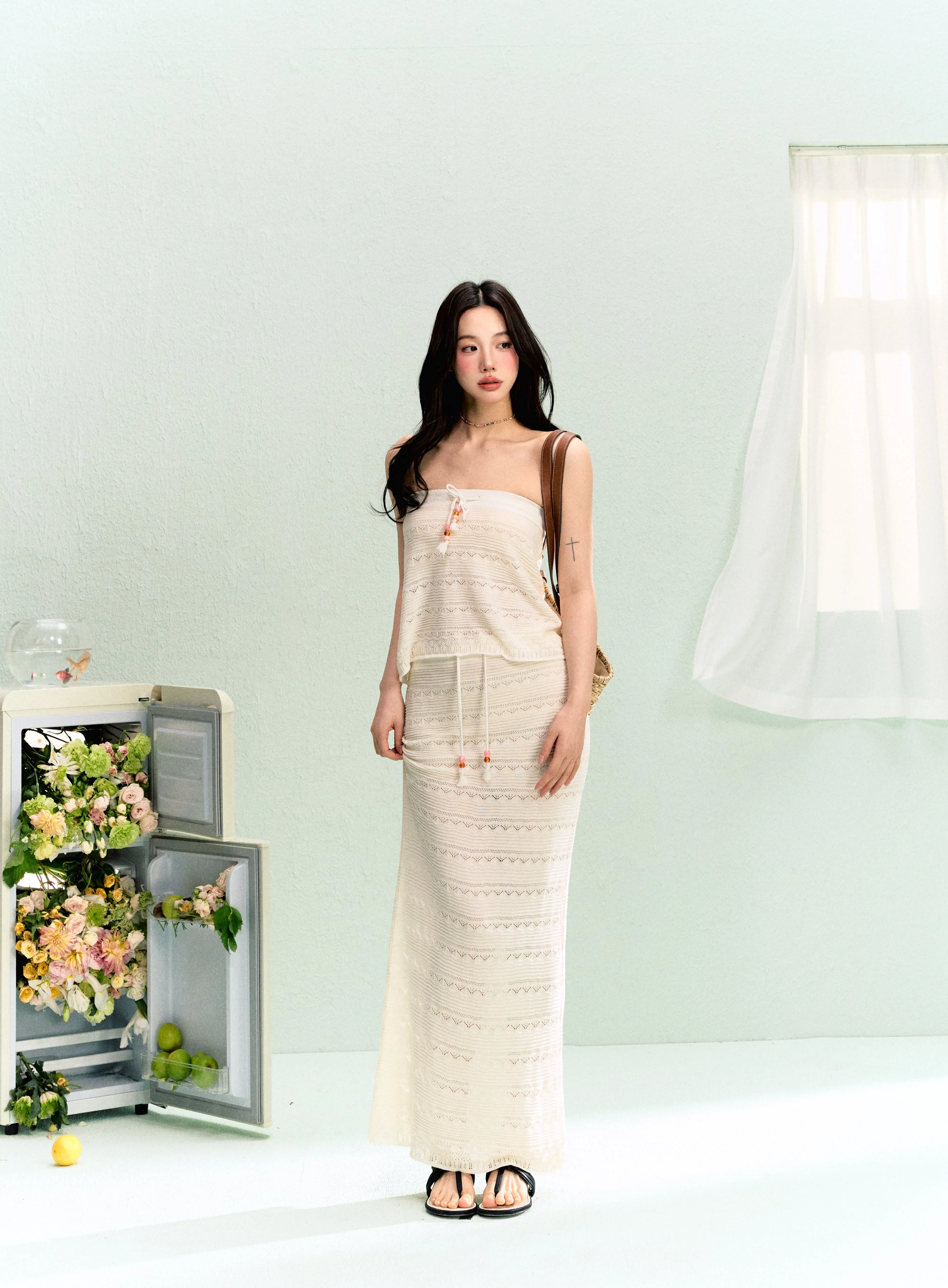 LLDC 'SUMMER DREAM' Lyocell Drawstring Knitted Tube Top & Long Skirt Set