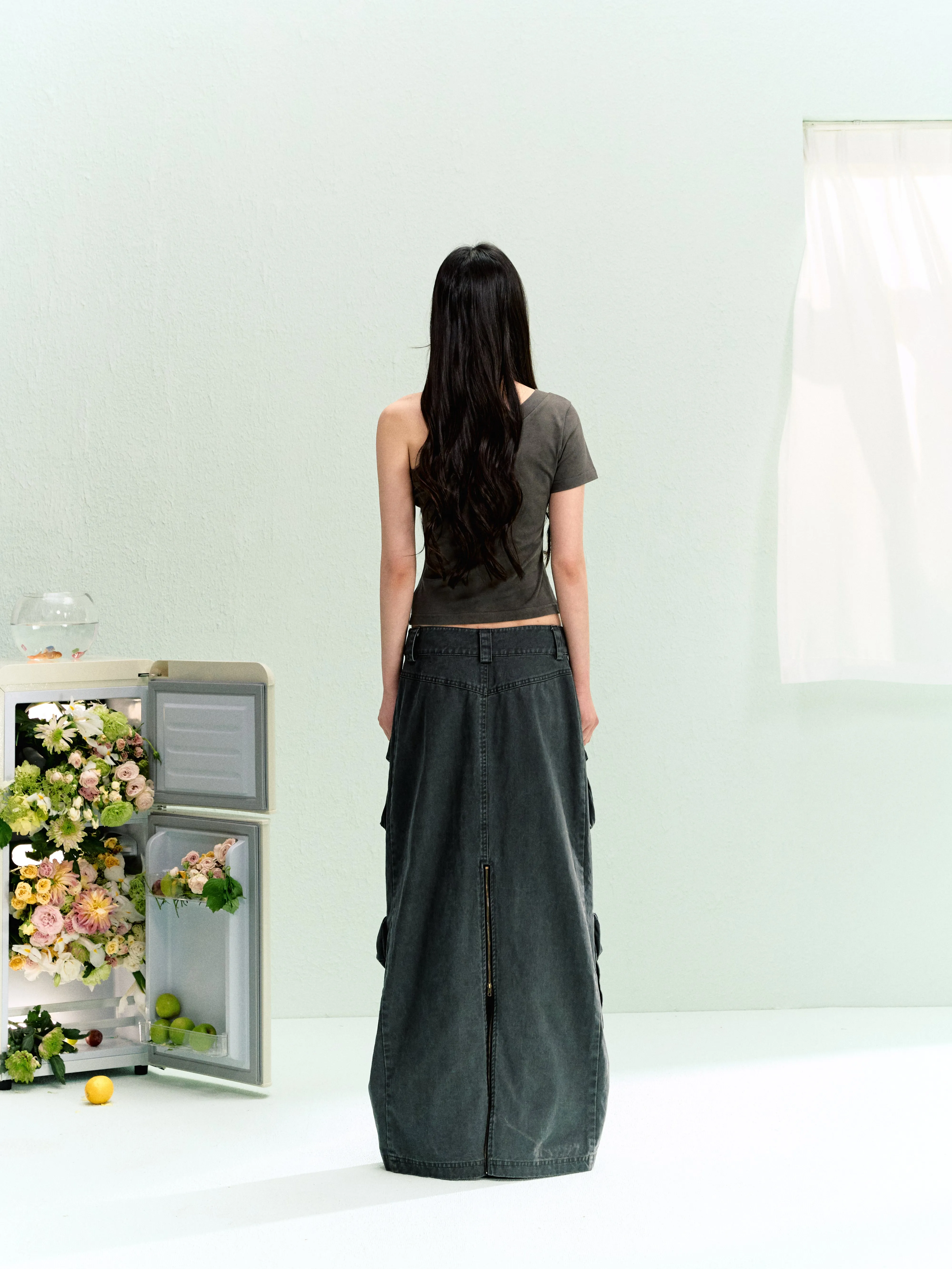 LLDC 'SUMMER DREAM' Solid One Shoulder Top & Multi-Pockets Cargo Skirt Set