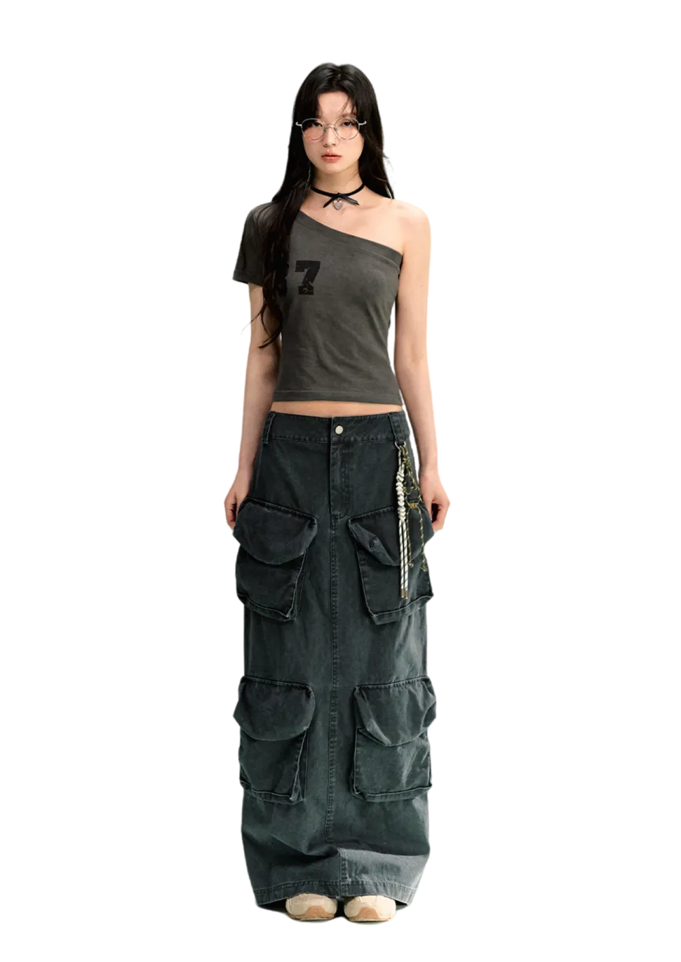 LLDC 'SUMMER DREAM' Solid One Shoulder Top & Multi-Pockets Cargo Skirt Set