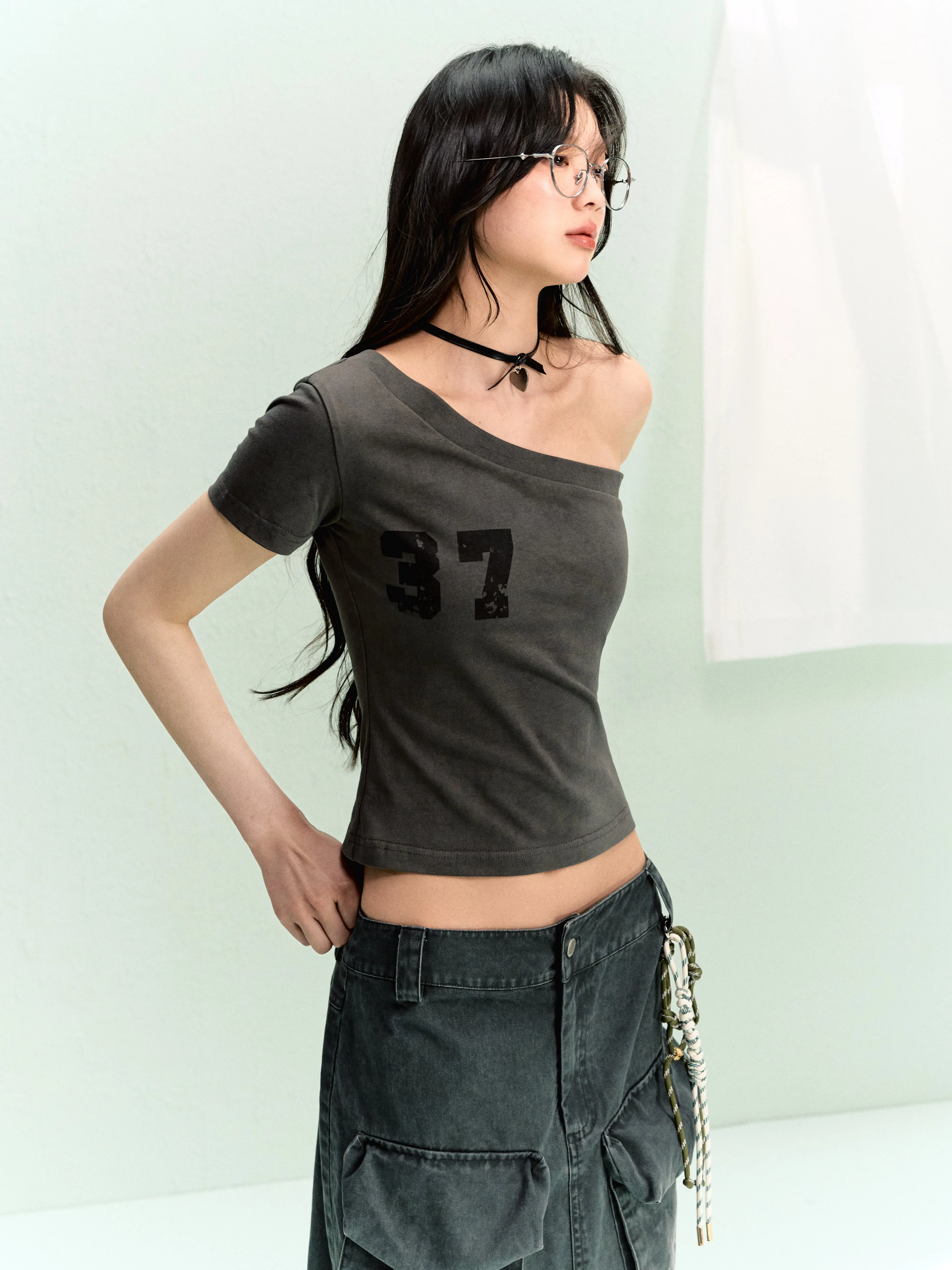 LLDC 'SUMMER DREAM' Solid One Shoulder Top & Multi-Pockets Cargo Skirt Set