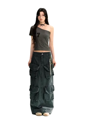 LLDC 'SUMMER DREAM' Solid One Shoulder Top & Multi-Pockets Cargo Skirt Set