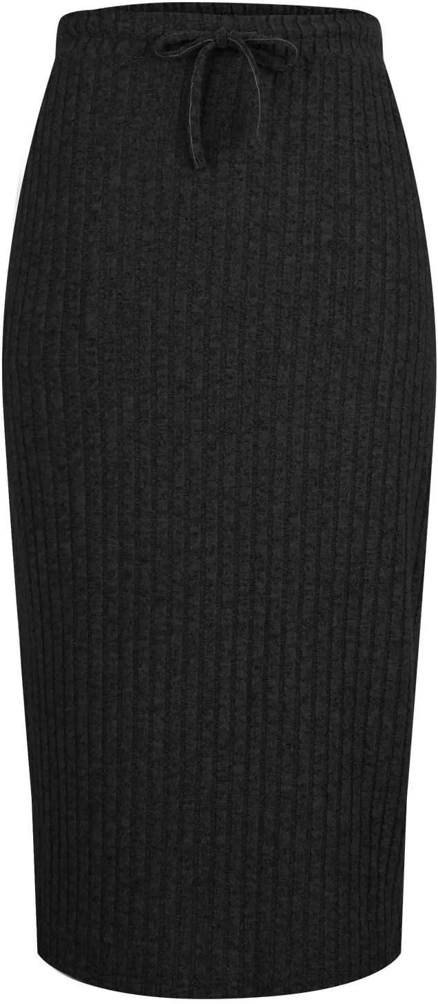 Lmdudan Women's Midi Skirt 2025 Trendy Elastic High Waisted Casual Stretchy Skirts Bodycon Knitted Pencil Skirts with Pocket