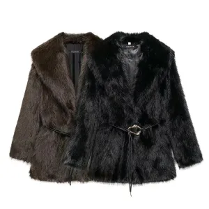 Loja Brown Faux Fur Midi Coat