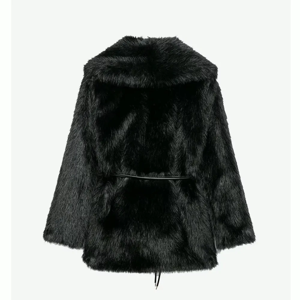 Loja Brown Faux Fur Midi Coat