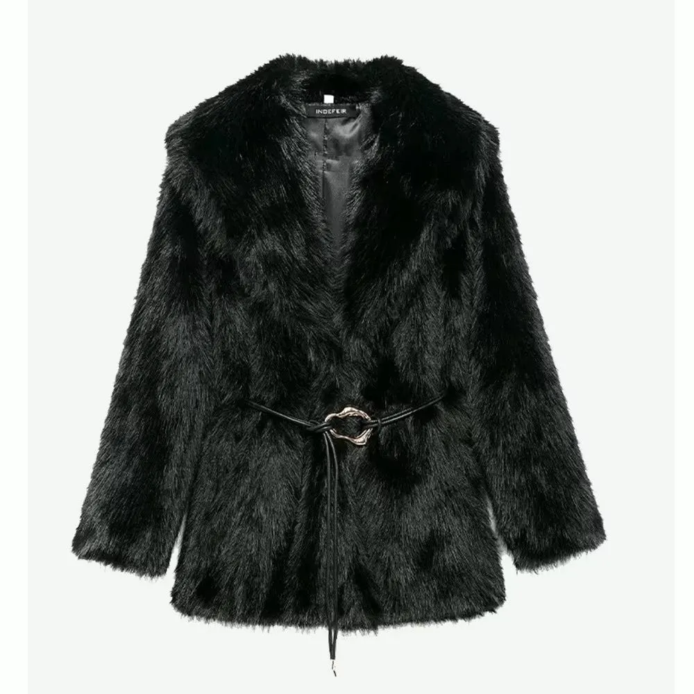 Loja Brown Faux Fur Midi Coat