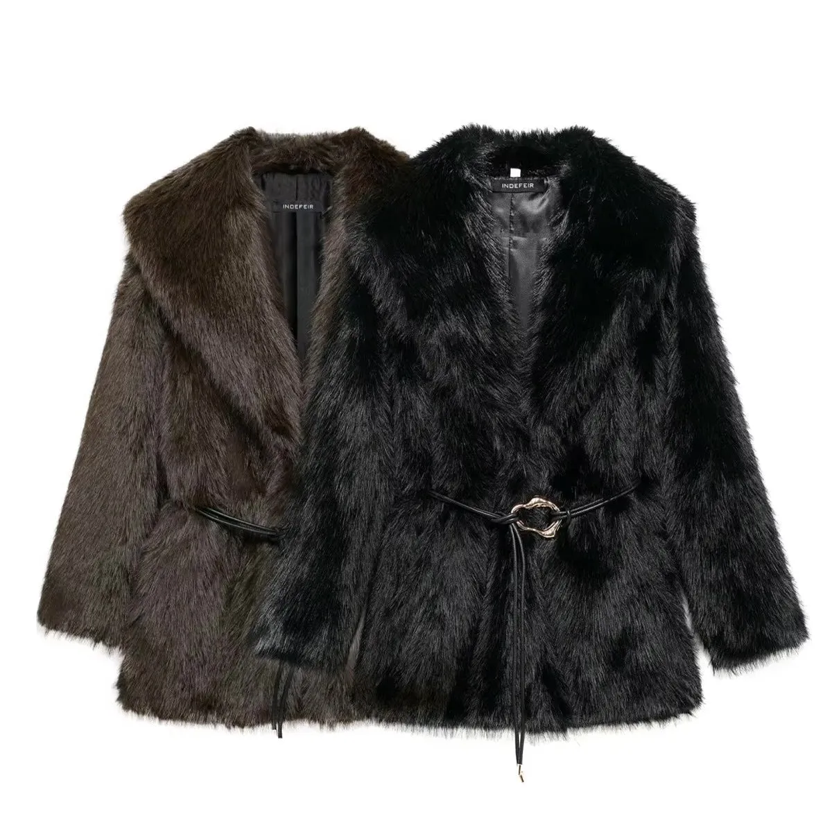 Loja Brown Faux Fur Midi Coat