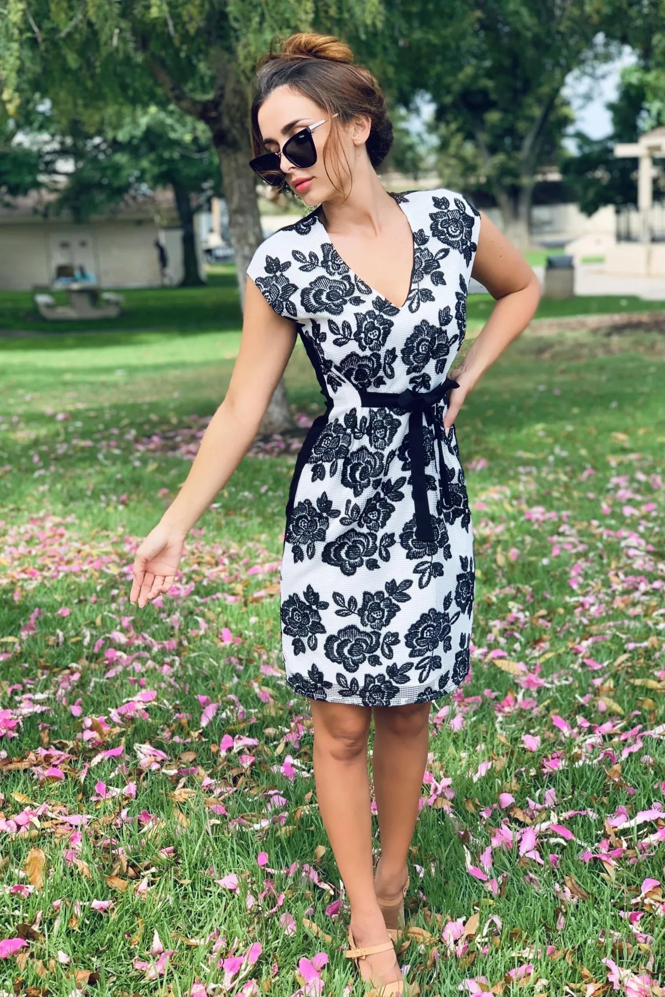 Underwire-Support Upgrade-Option Loma Dress in Black & White Bat Orchid