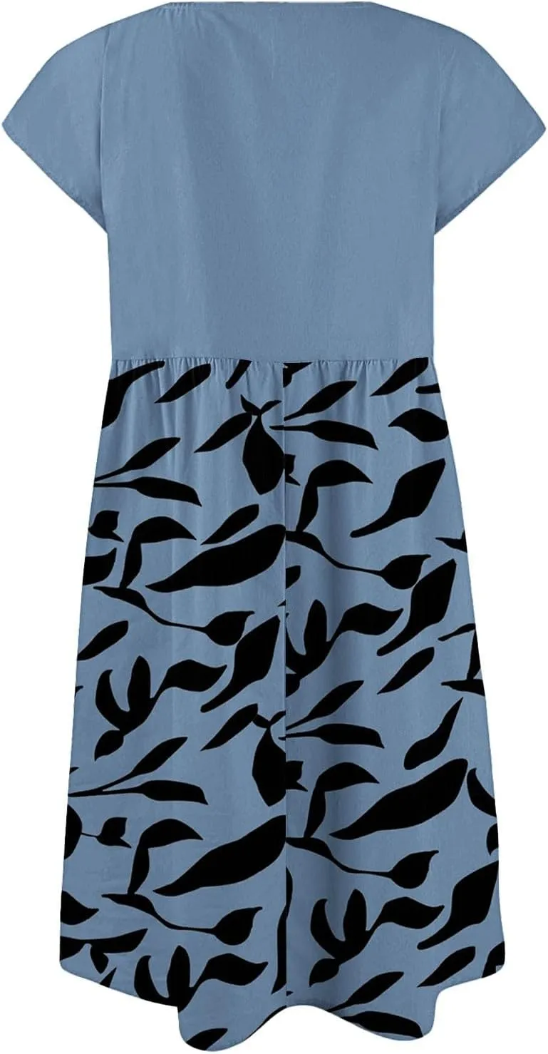 Long Floral Dresses for Women 2025 Elegant Short Sleeve Maxi Dress Patchwork Short Sleeve Modest Flowy A Line Dress