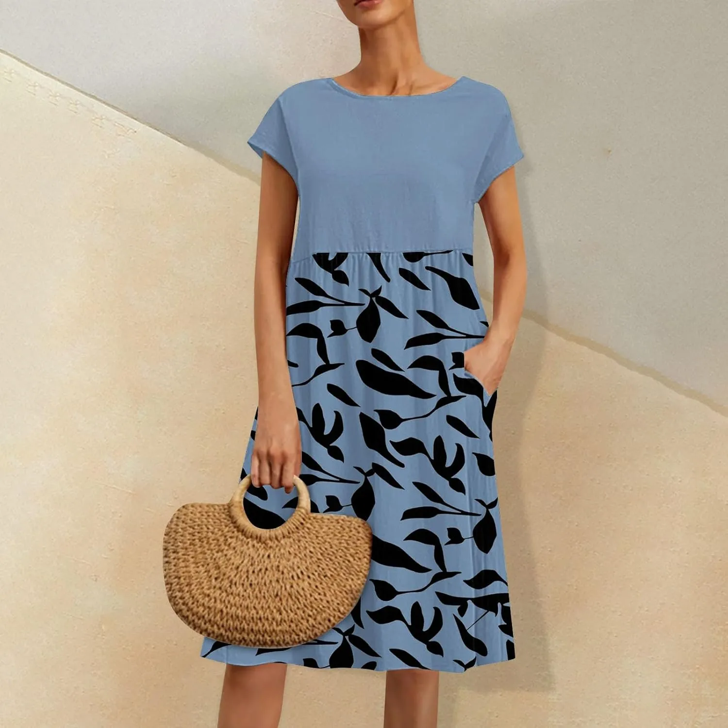 Long Floral Dresses for Women 2025 Elegant Short Sleeve Maxi Dress Patchwork Short Sleeve Modest Flowy A Line Dress