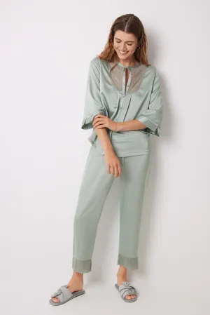 Long green chiffon pajamas