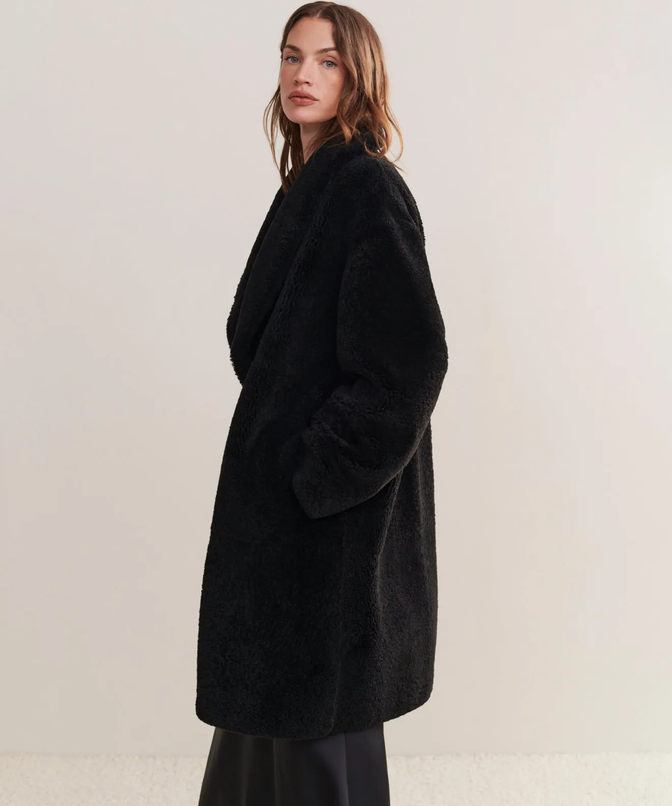 Long Shearling Yves Shawl Coat Refined Casual