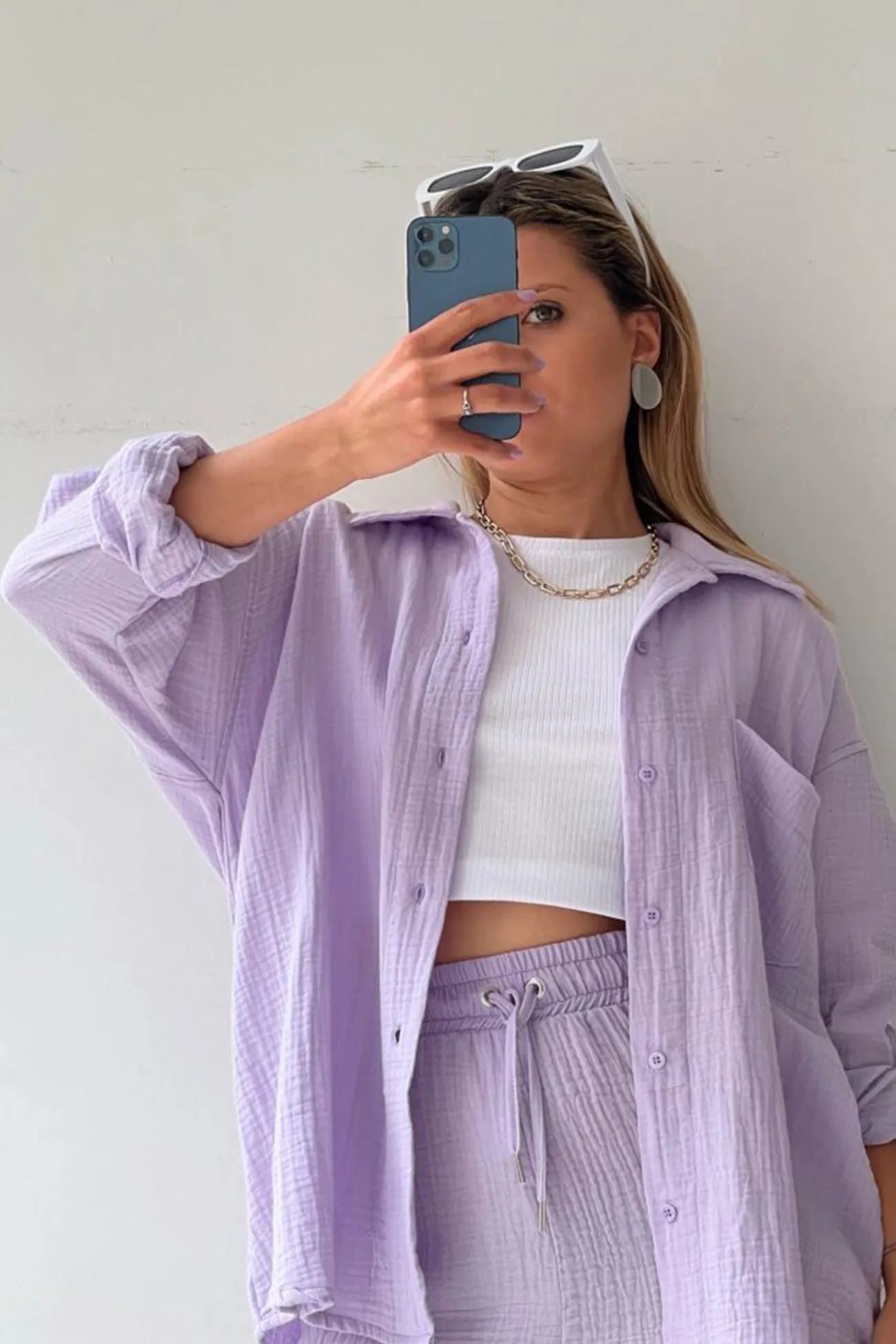 Long Sleeve Solid Color Shirt Shorts Set