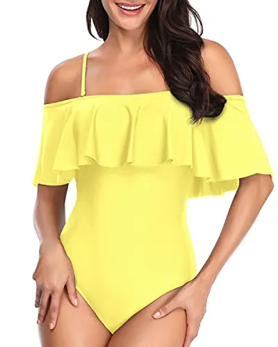 Long Torso Off Shoulder Vintage One Piece Swimsuits-Yellow