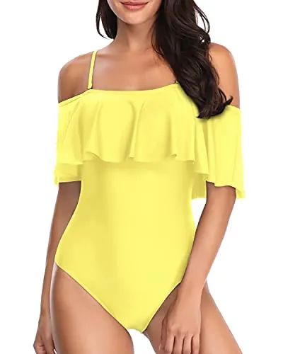Long Torso Off Shoulder Vintage One Piece Swimsuits-Yellow