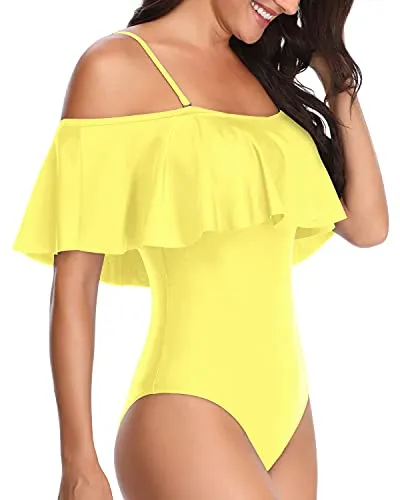 Long Torso Off Shoulder Vintage One Piece Swimsuits-Yellow