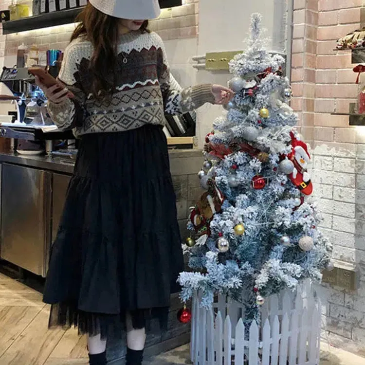 Long Tulle Midi Skirts Womens Autumn Elastic High Waist Tutu