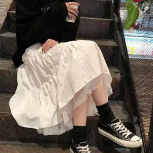 Long Tulle Midi Skirts Womens Autumn Elastic High Waist Tutu