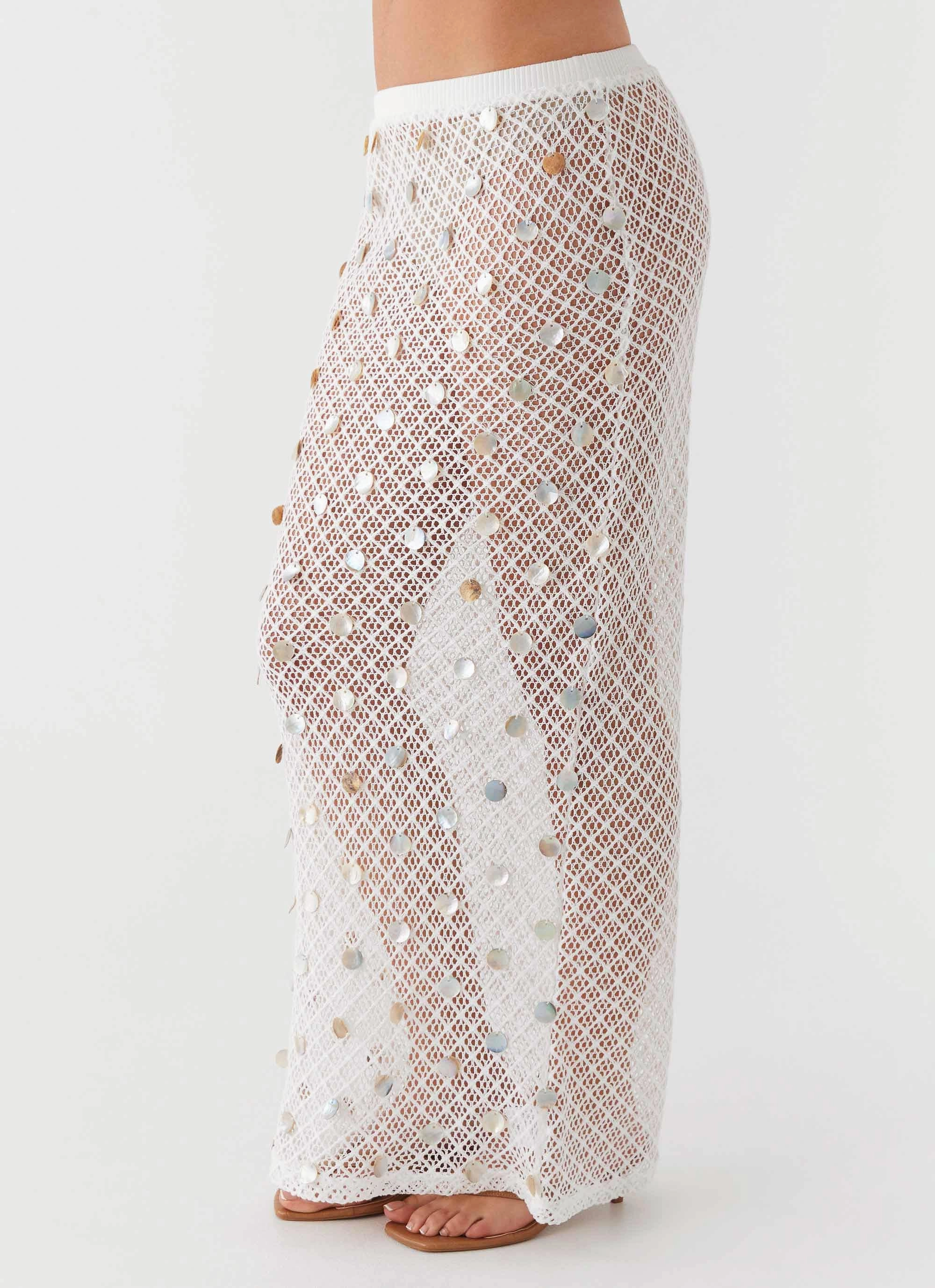 On-The-Go Lovina Shell Knit Maxi Skirt - White