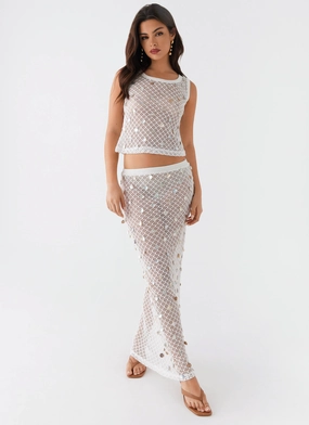 long-lasting quality Lovina Shell Knit Maxi Skirt - White Lovina Shell Knit Maxi Skirt - White Sweat Resistant Material Seam Free Technology