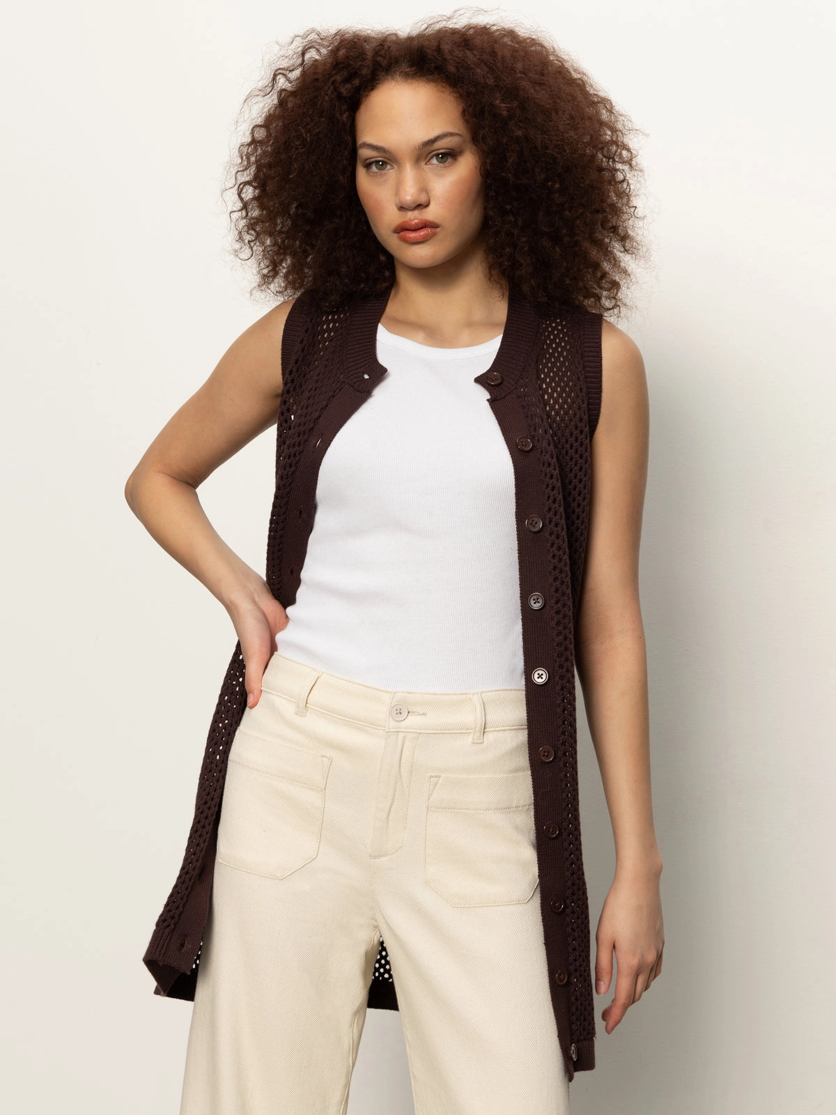 Long Openwork Vest Mesa Daily Layers Crisp Look