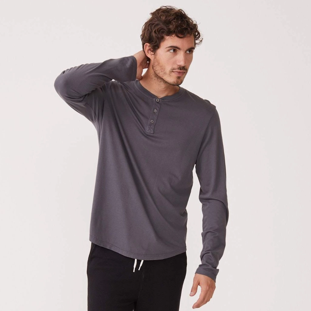 No Iron Fabric BreathableMesh Long Sleeve Henley