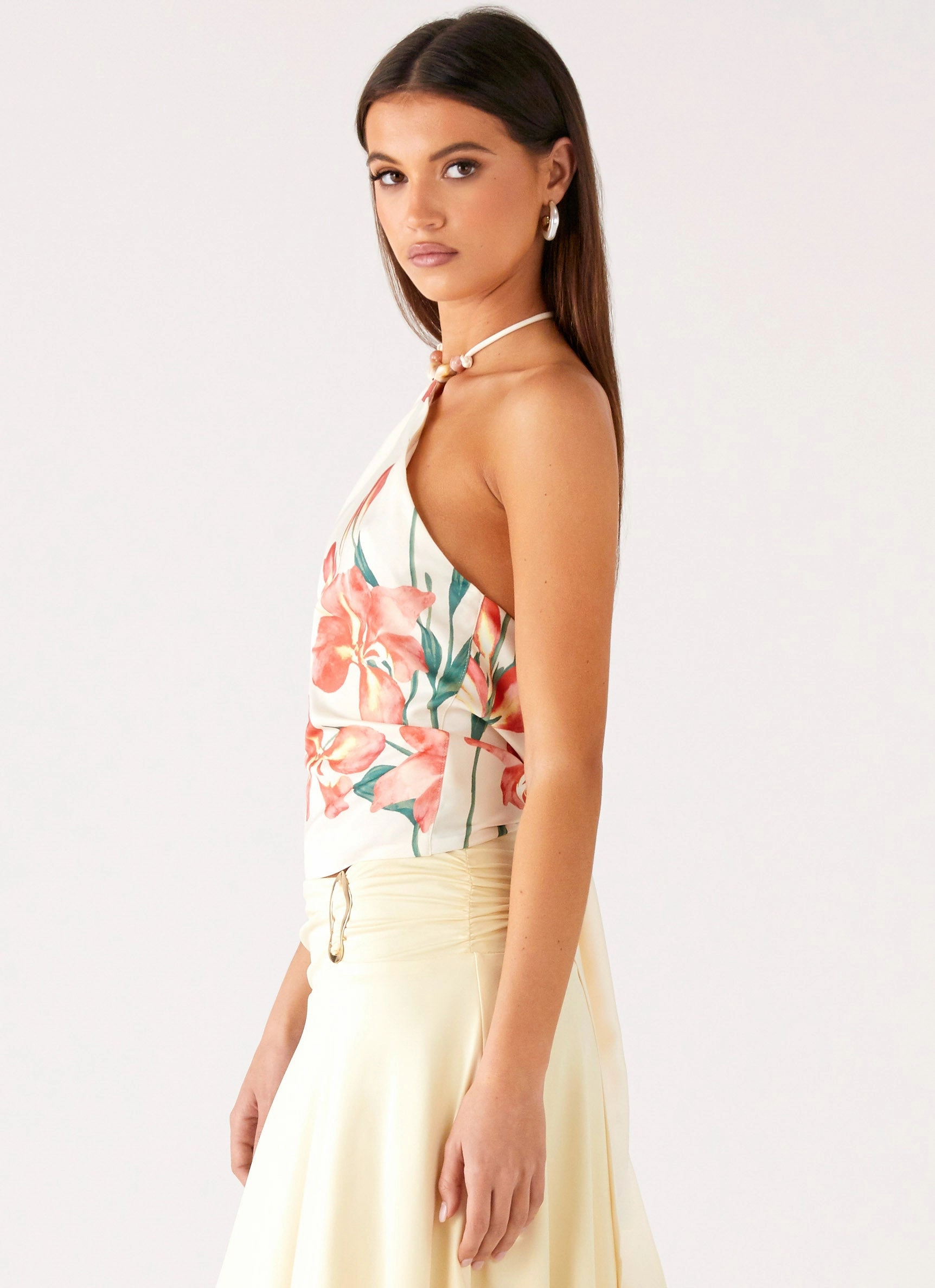 Loreta Beaded Tie Back Top - Siena Floral Low Profile Seaming All Over Print Technique