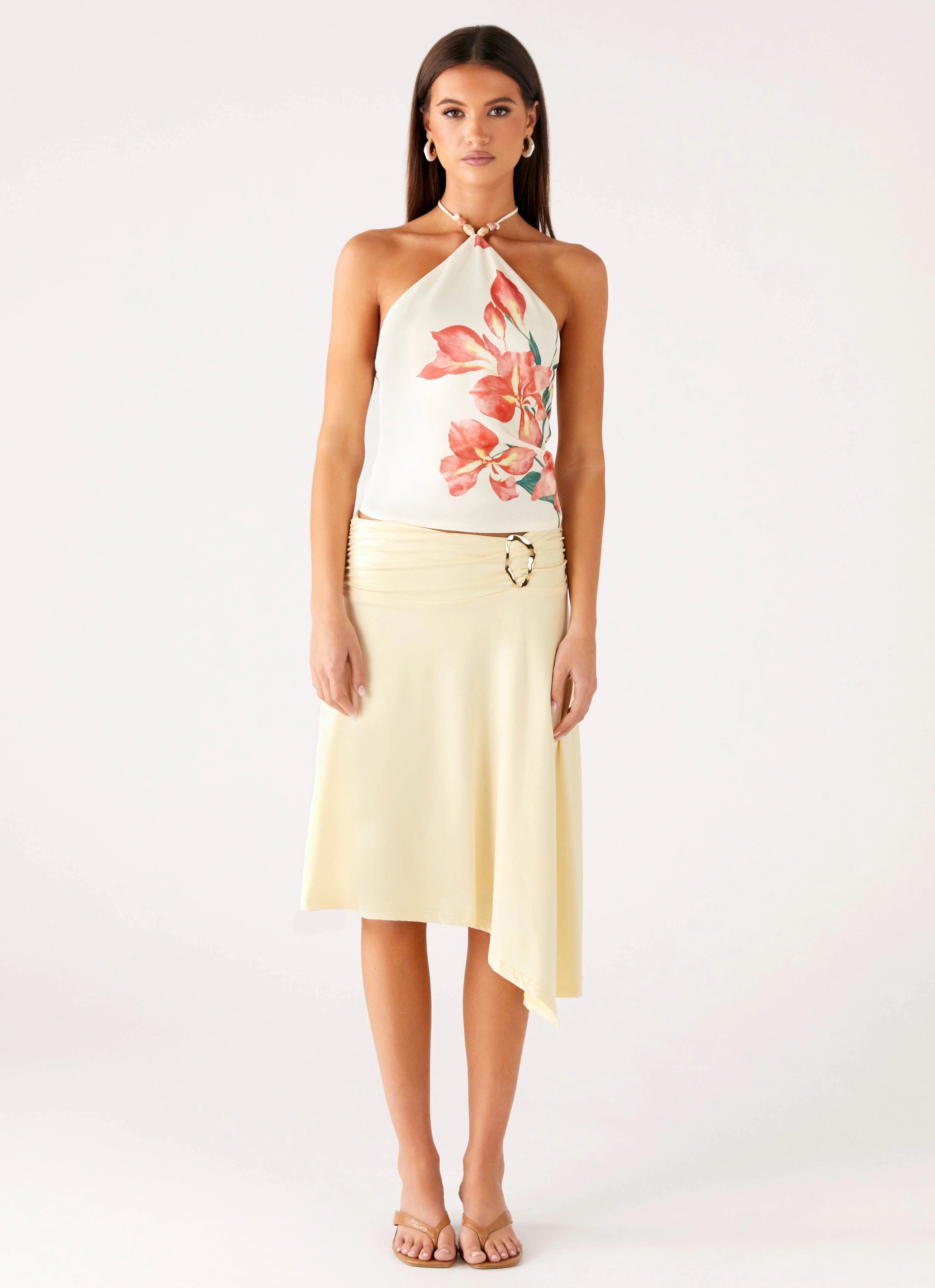 FrictionResistant Edges Loreta Beaded Tie Back Top - Siena Floral