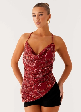 Lost In The Tide Beaded Top - Rust AntiPilling Treatment Lost In The Tide Beaded Top - Rust NonIrritating Seams Bamboo Fiber Fabric