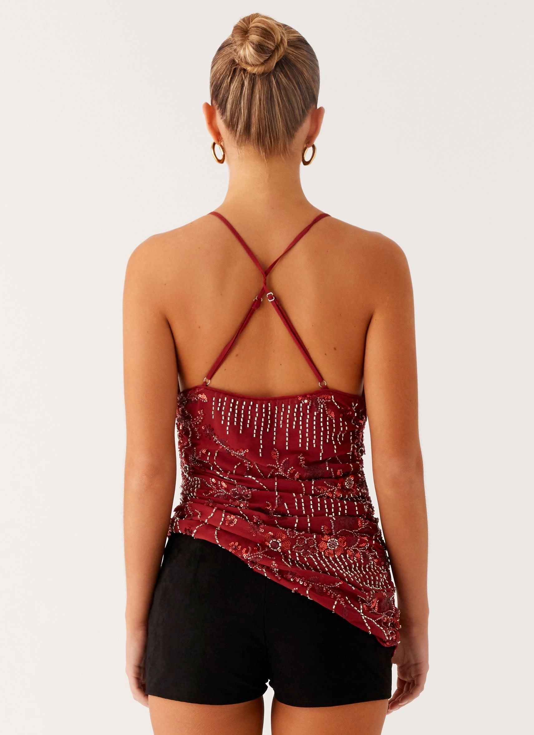 WrinkleResistantWeave standard fit Lost In The Tide Beaded Top - Rust