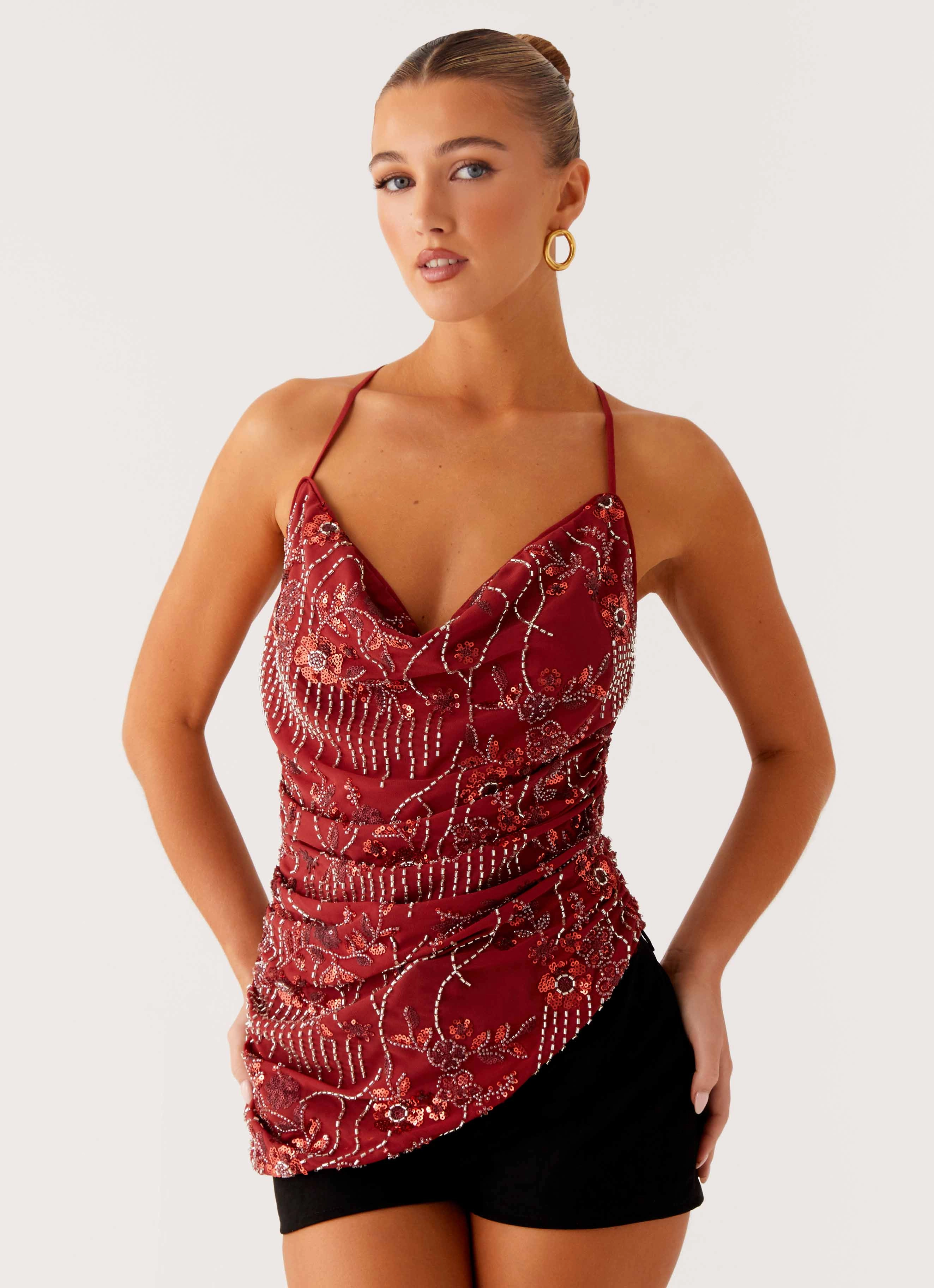 Lost In The Tide Beaded Top - Rust NonIrritating Seams Bamboo Fiber Fabric