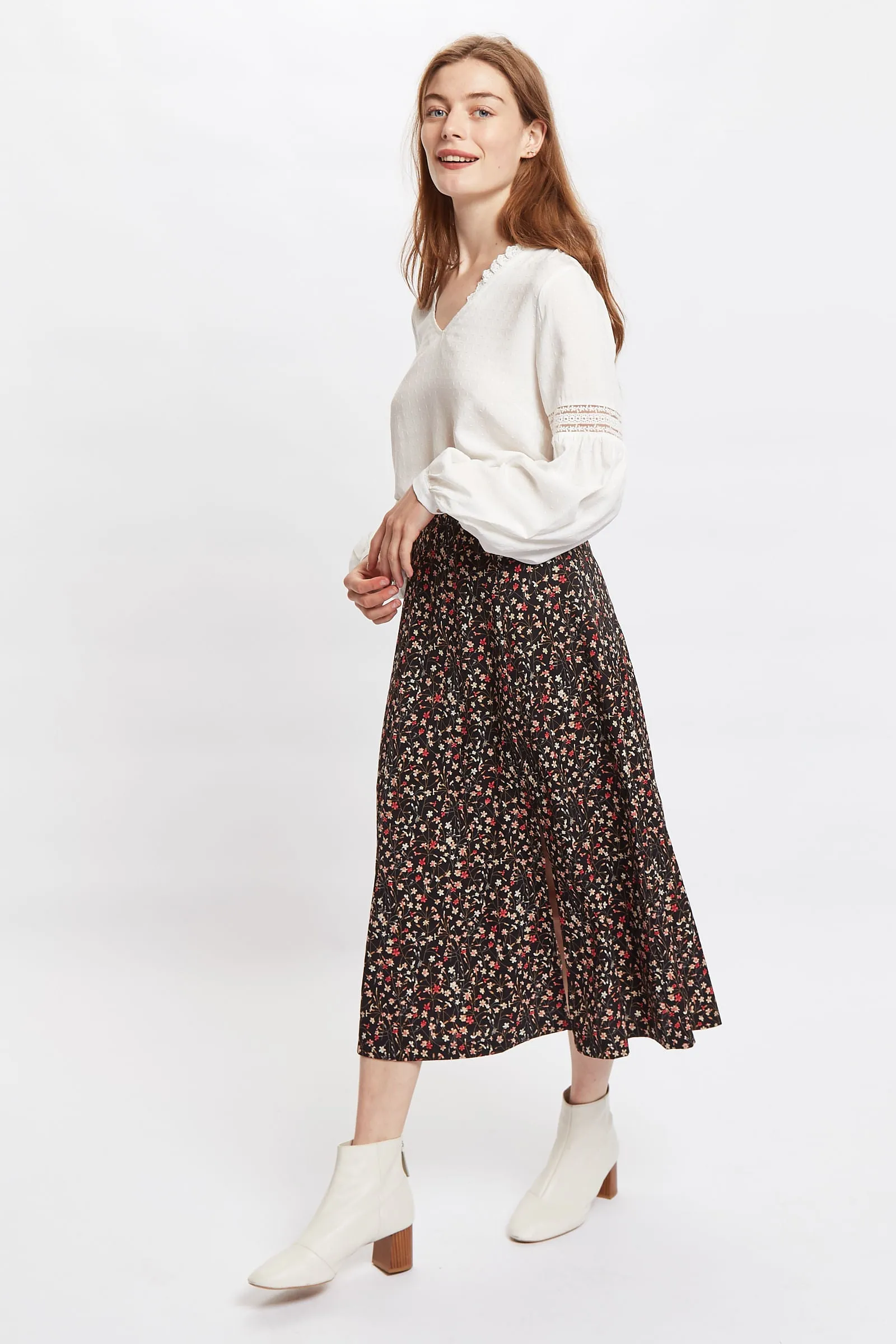 Louche Kiyo Wax Flower Print Midi Skirt