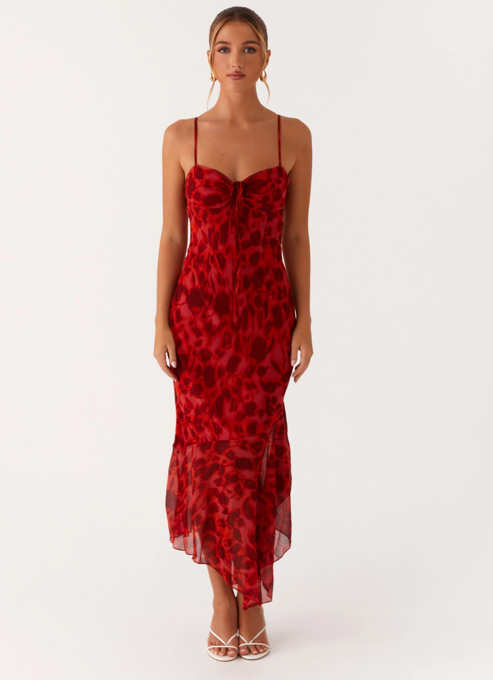 Sleek Movement Travel Essential Sally Midi Dress - Deep Red Floral