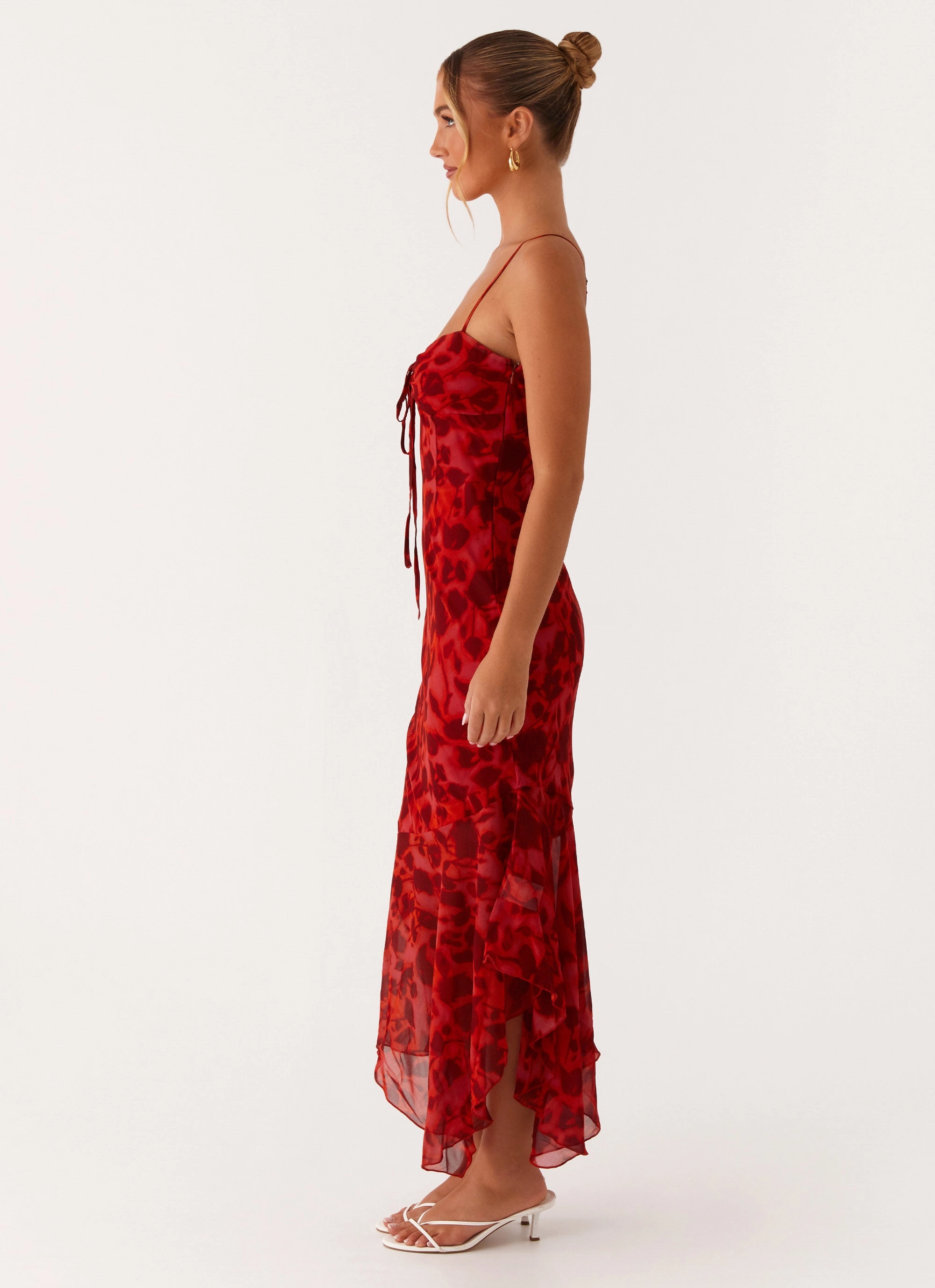 Sally Midi Dress - Deep Red Floral Light and Comfortable Style Option