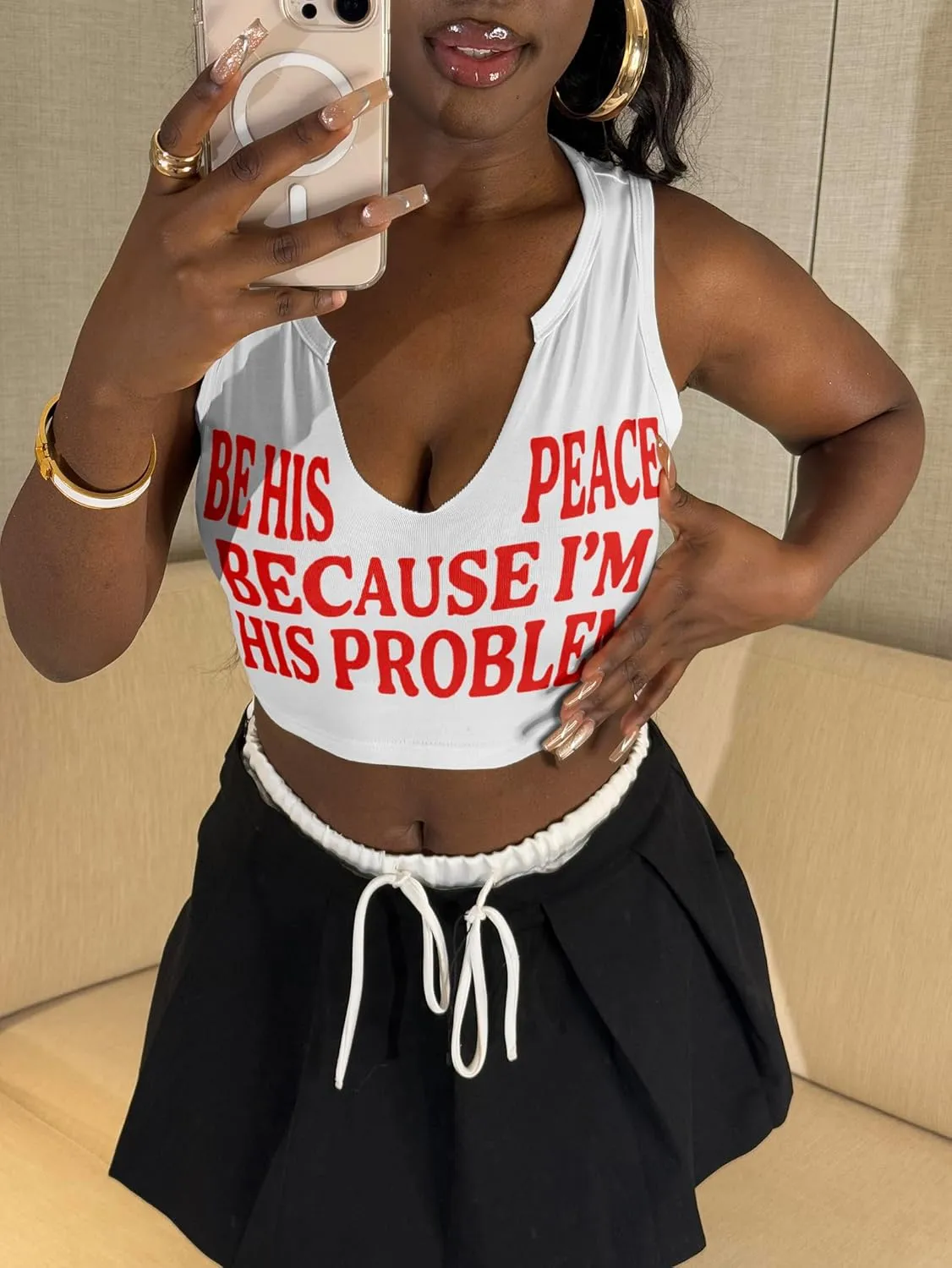 LovelyWholesale Graphic Crop Tank Tops for Women Sexy Summer V Neck Tank Tops