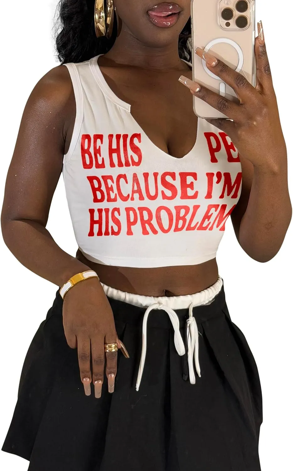 LovelyWholesale Graphic Crop Tank Tops for Women Sexy Summer V Neck Tank Tops