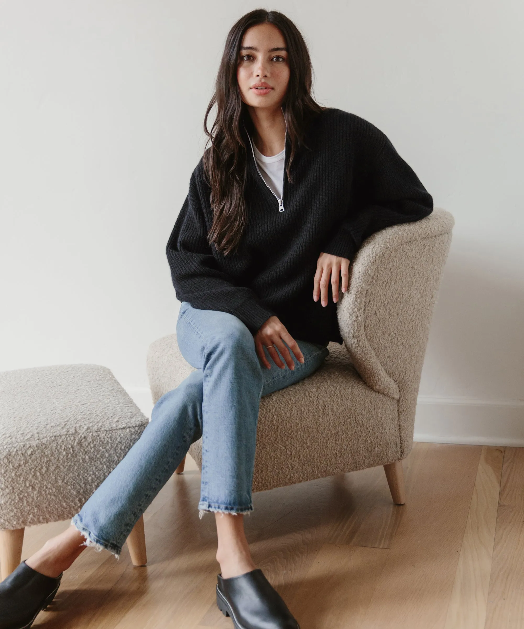 Wool Sweater Relaxed Silhouette Cashmere Half Zip