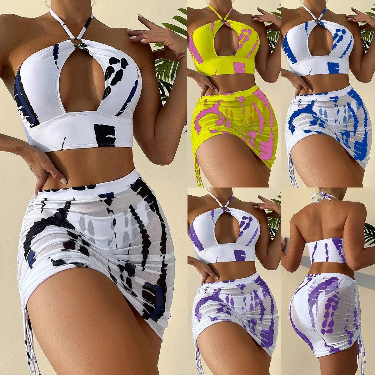 Low Waist Bikini Trend 2023Low Waist Bikini  Women Swimsuit Three-piece Suit with Buttock Drawcord Ins Net Red Clothing Wholesale YC14
