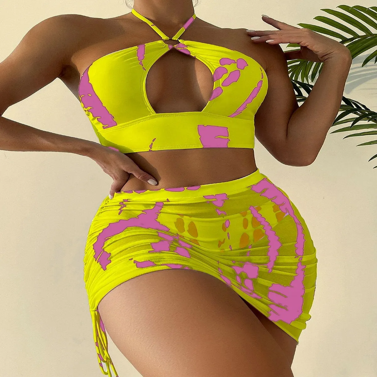 Low Waist Bikini Trend 2023Low Waist Bikini  Women Swimsuit Three-piece Suit with Buttock Drawcord Ins Net Red Clothing Wholesale YC14