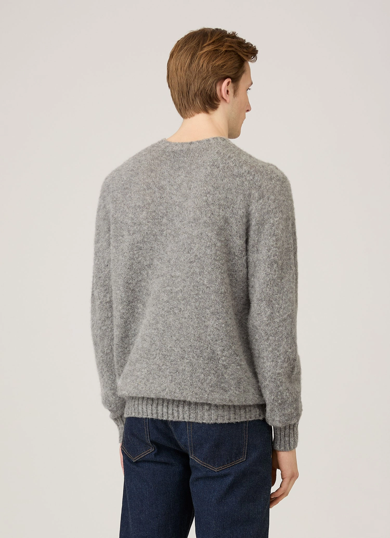 Fresh Trend Men's Shetland Crew Neck Jumper in Mid Grey Melange