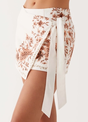 Low Impact Dye Process Dreamy Days Wrap Tie Side Mini Skirt - Ivory Dreamy Days Wrap Tie Side Mini Skirt - Ivory Jet Set Style